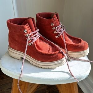 PILCRO RED SUEDE LUG SOLE BOOTIES